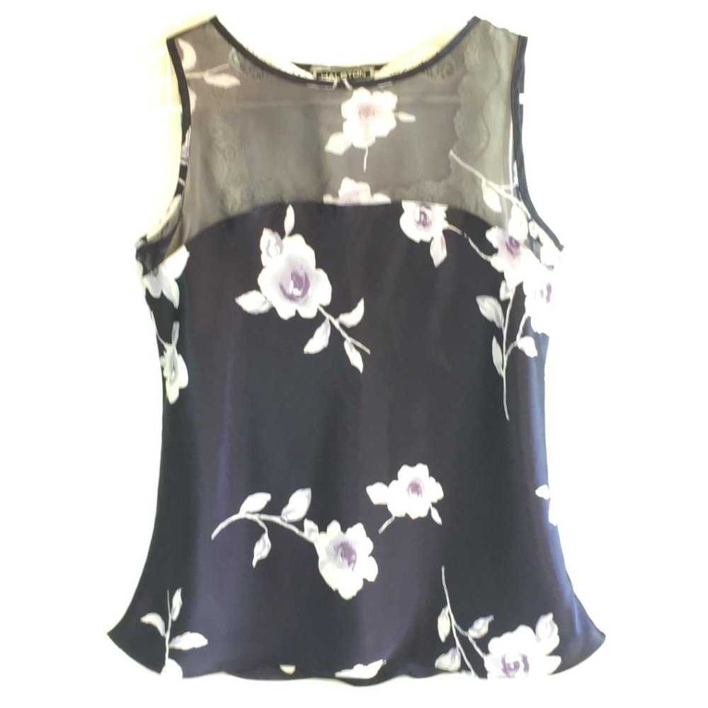 Halston Blouse Sleeveless Top Sheer Panel  Size M